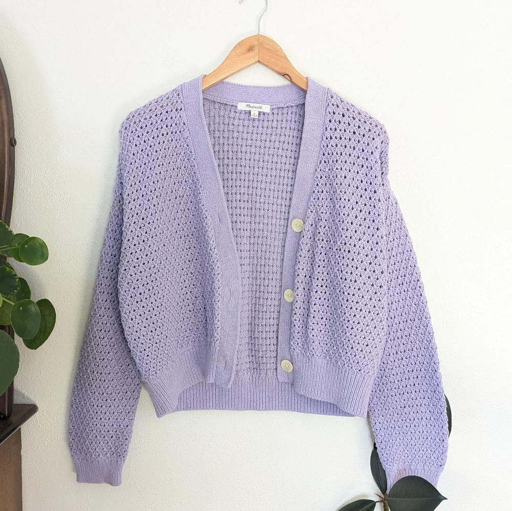 Madewell Lavender Open-Knit Button Cardigan - Picture 2 of 11